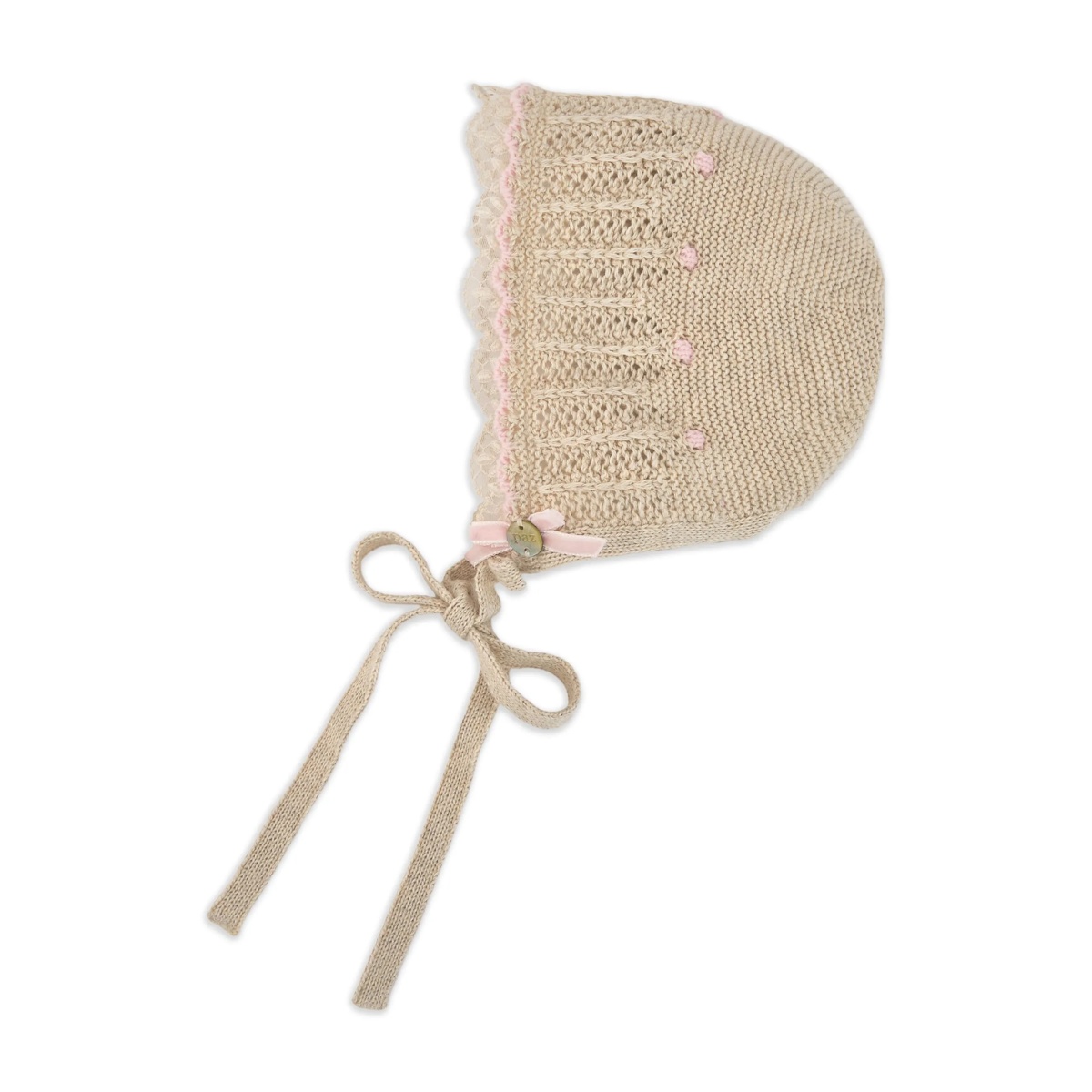 lace-trimmed knitted bonnet - Img 4