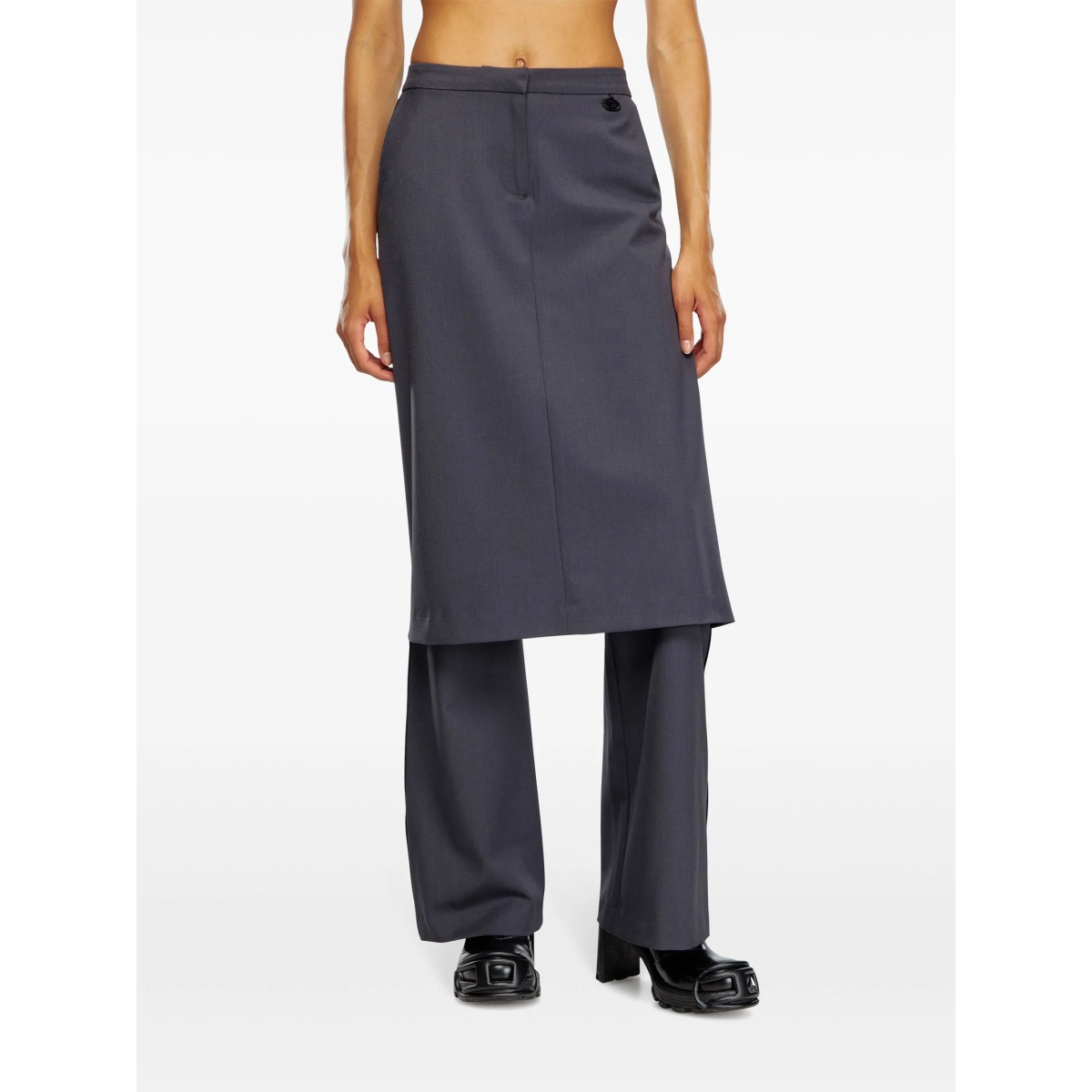 layered straight-leg skirt trousers - Img 3
