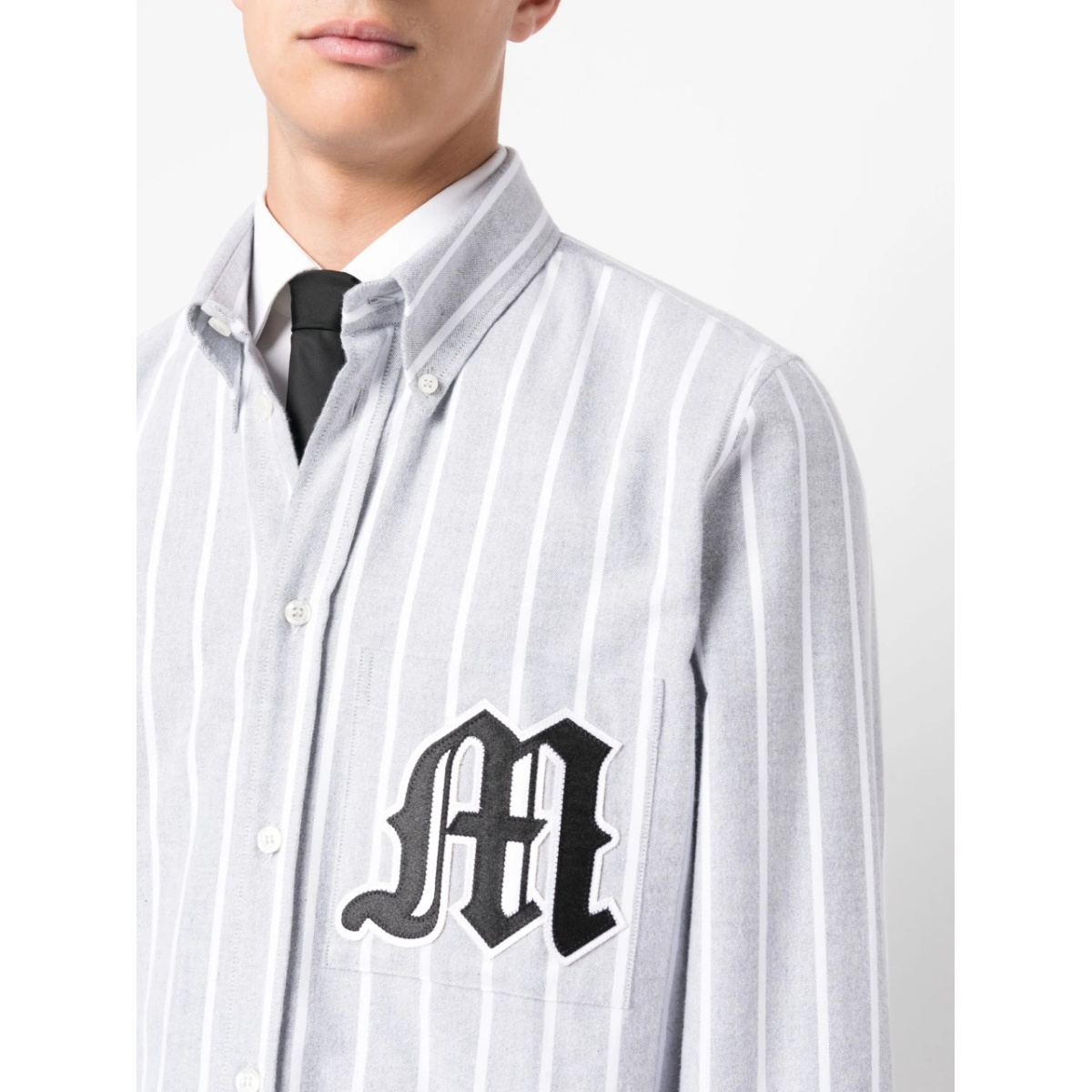logo-appliqué striped cotton shirt - Img 5