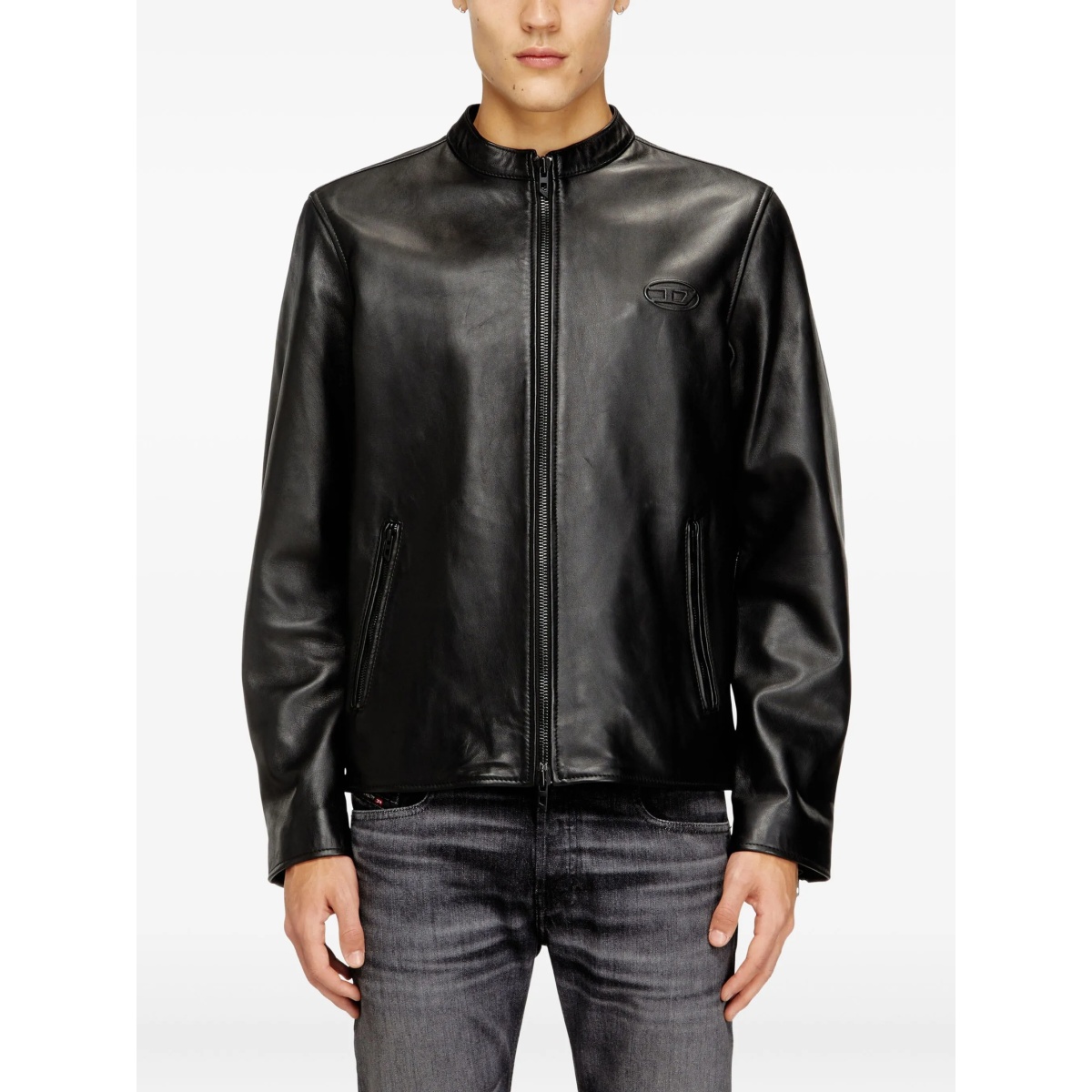 logo-embossed leather jacket - Img 3