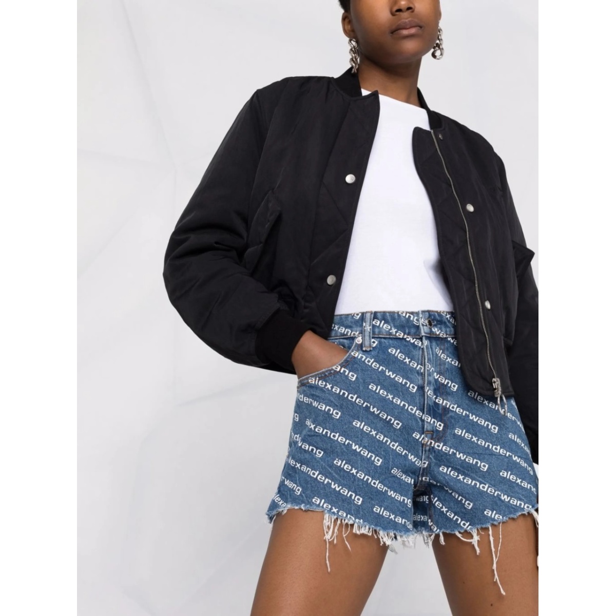 logo-print denim shorts - Img 3