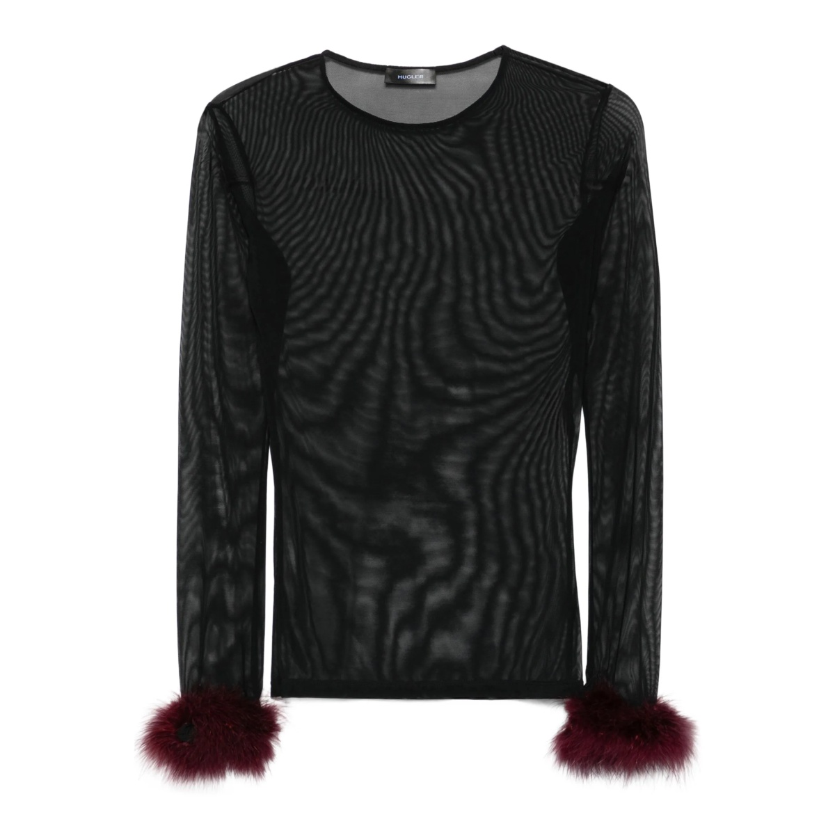 mesh-panel feather-cuff top