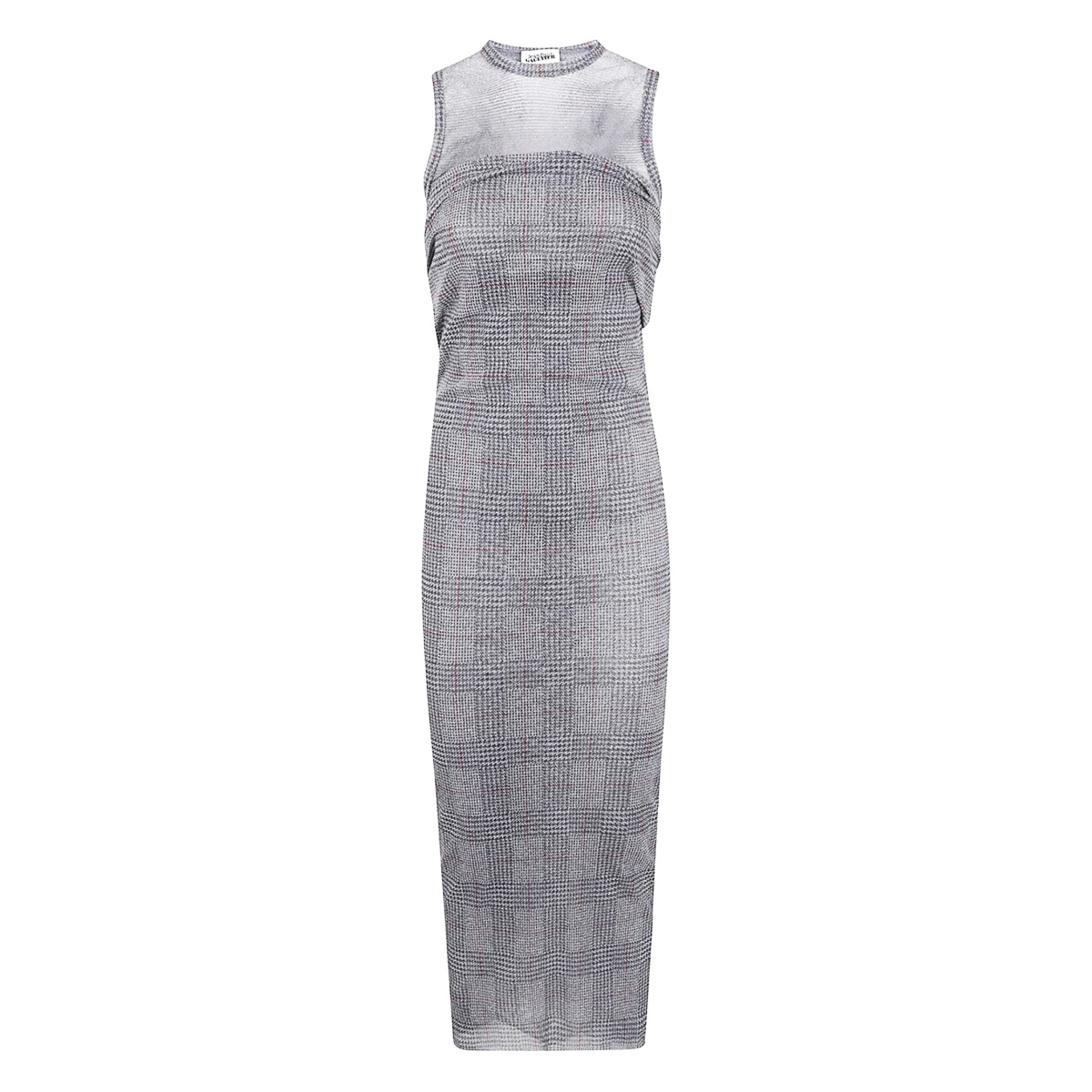 mesh-panelled check maxi dress