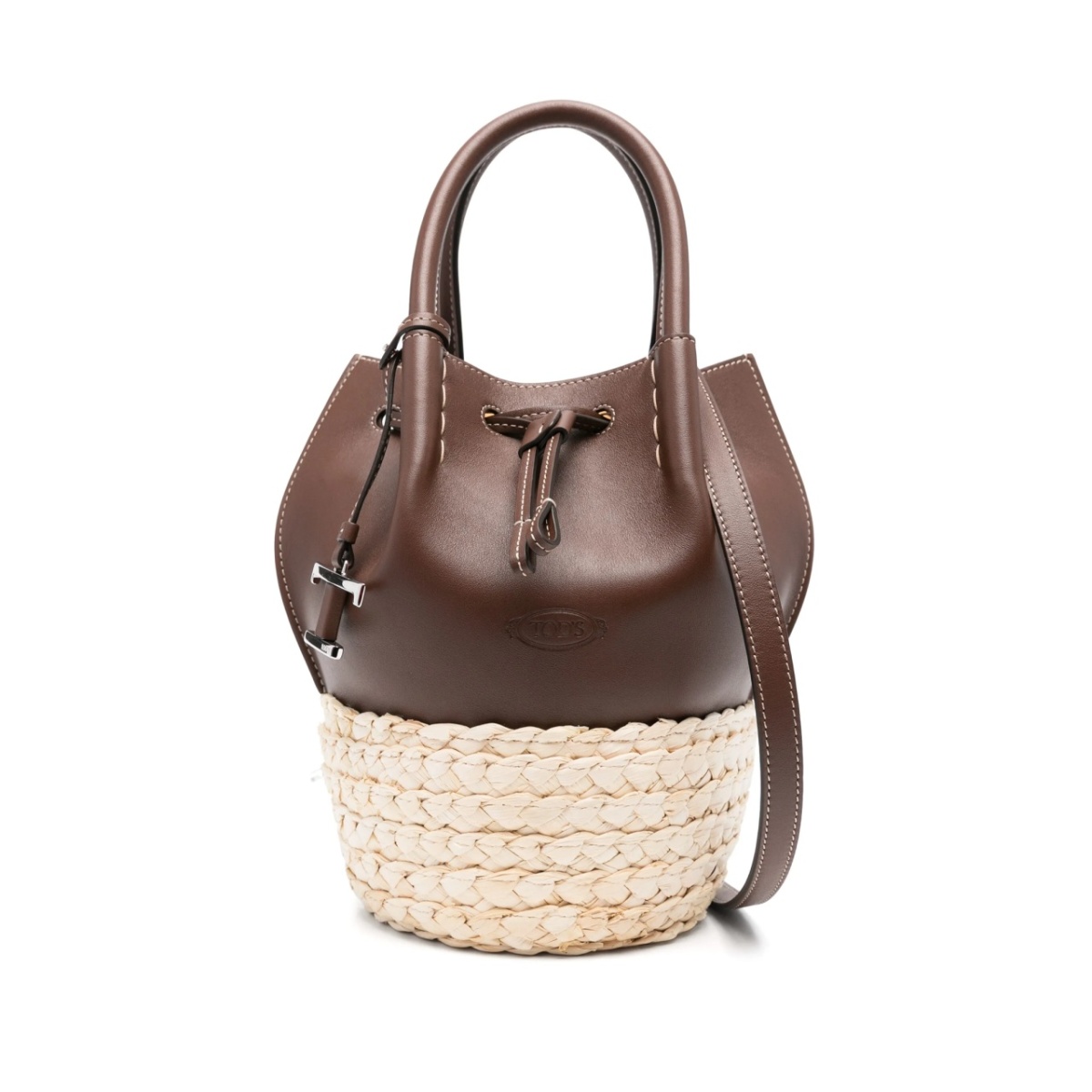 mini straw leather bucket bag