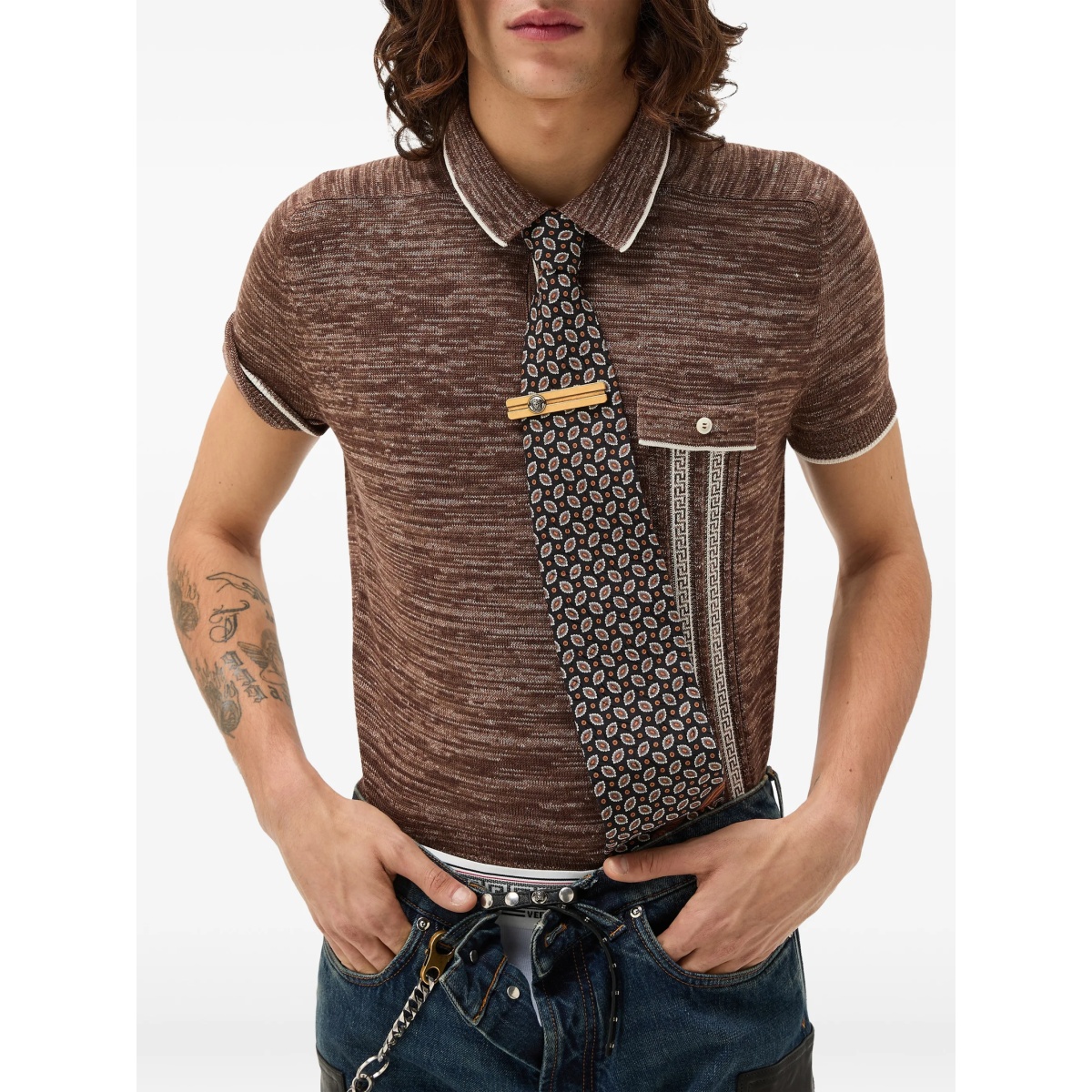 mouliné jacquard knit polo - Img 4