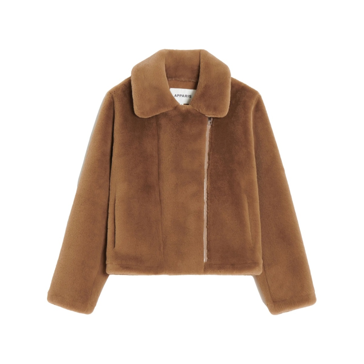 notch-lapel zippered faux fur jacket