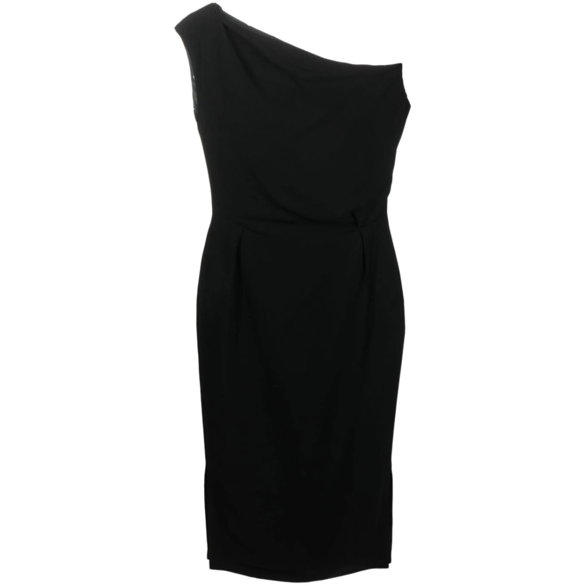 one-shoulder draped midi dress