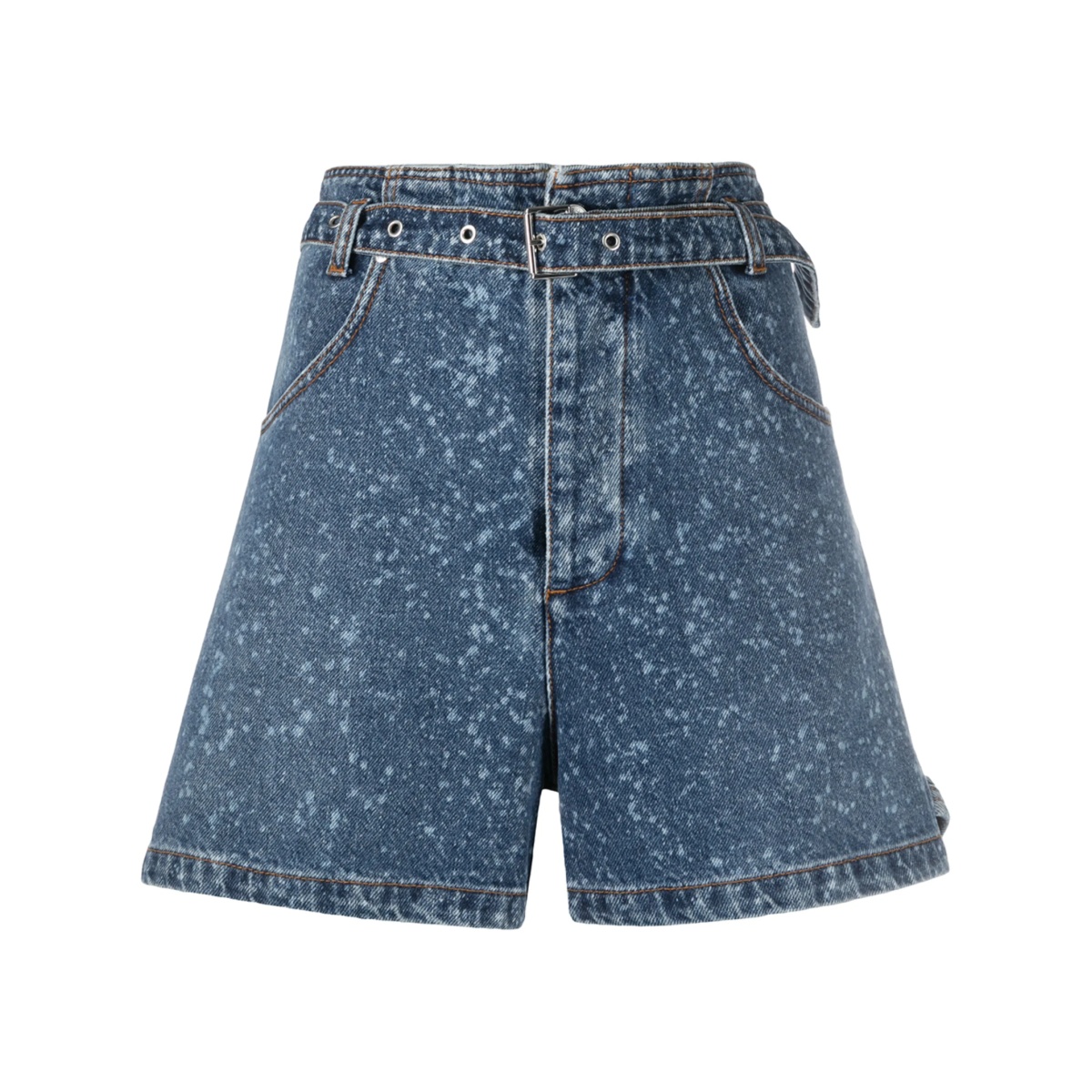paint-splatter print denim shorts