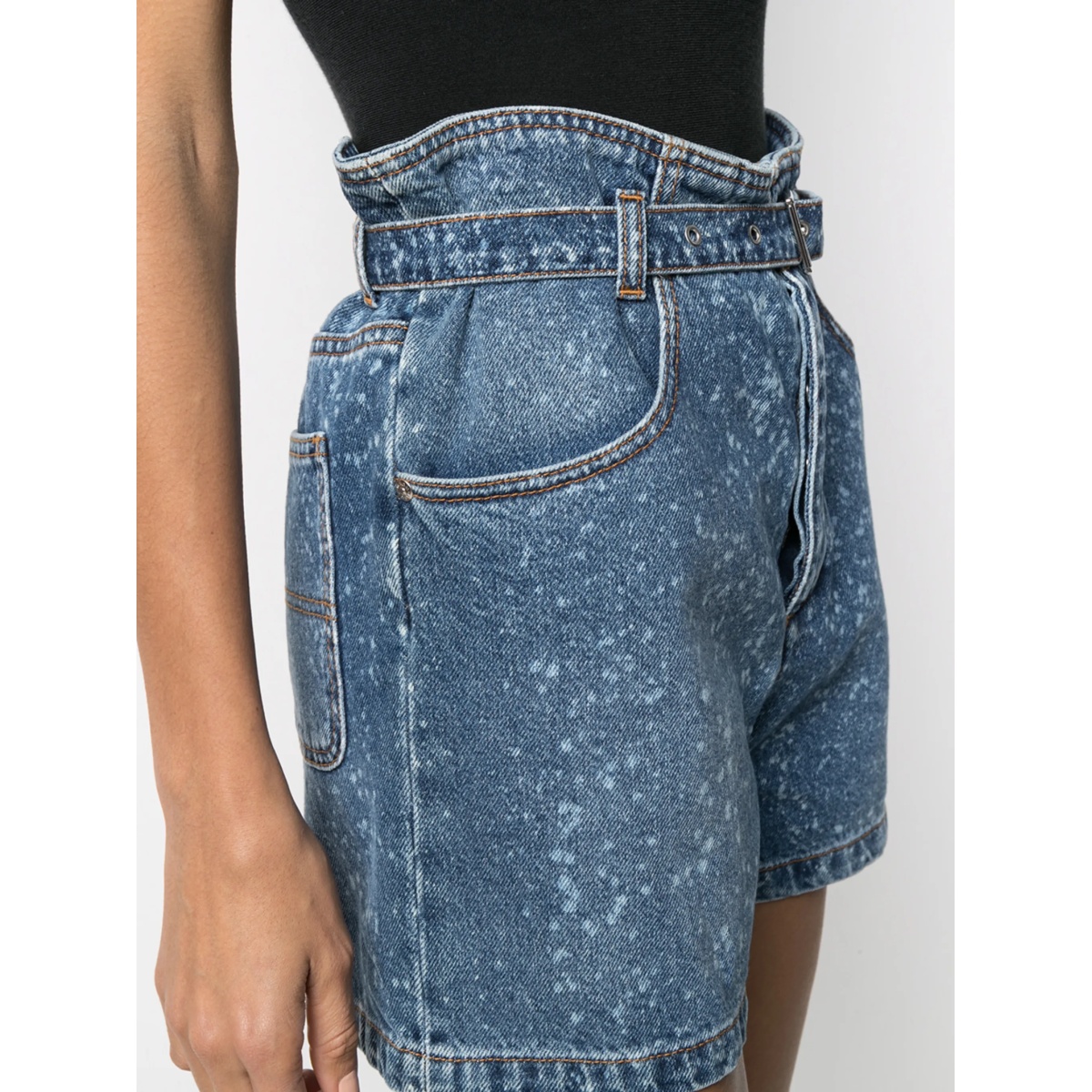 paint-splatter print denim shorts - Img 5