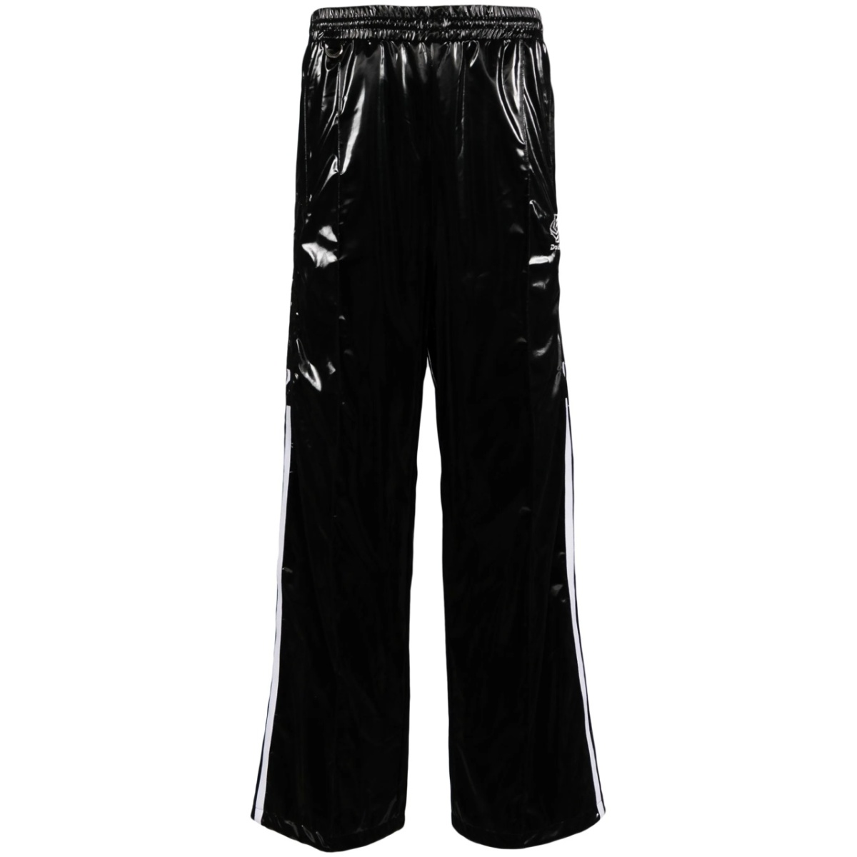 patent-finish track pants