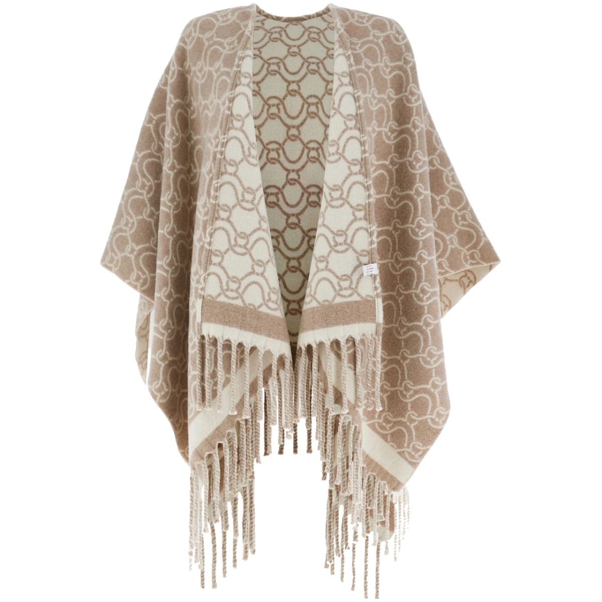 patterned-jacquard wool poncho