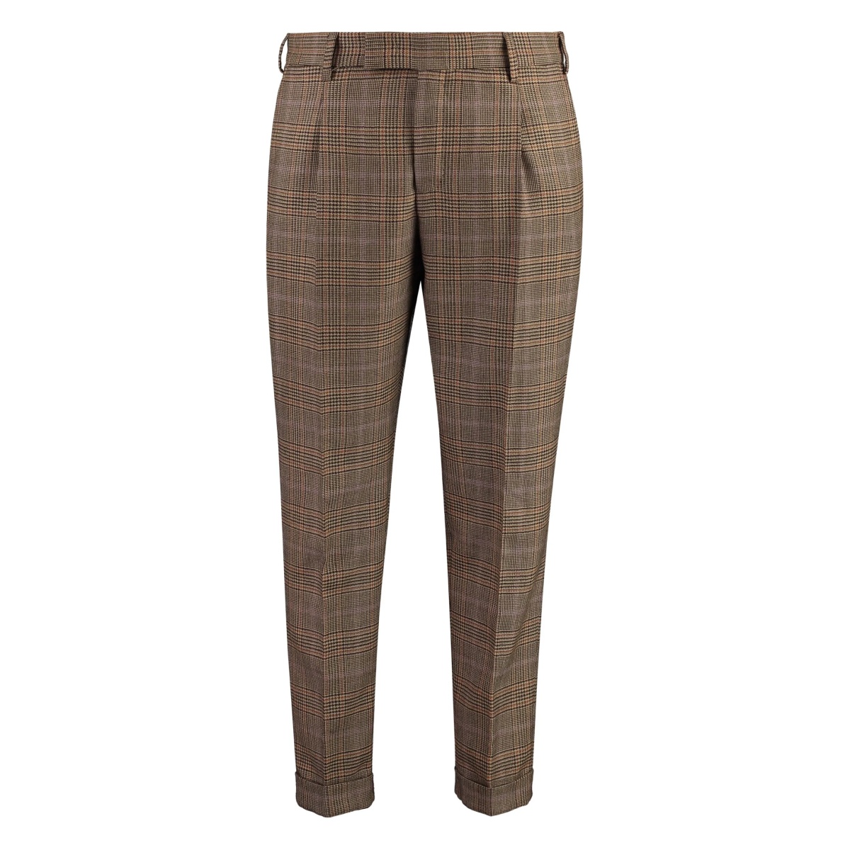 pleated checked trousers