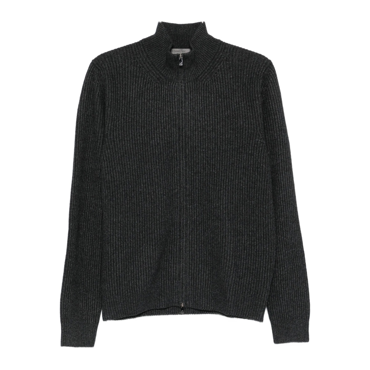 ribbed zip-up cardigan