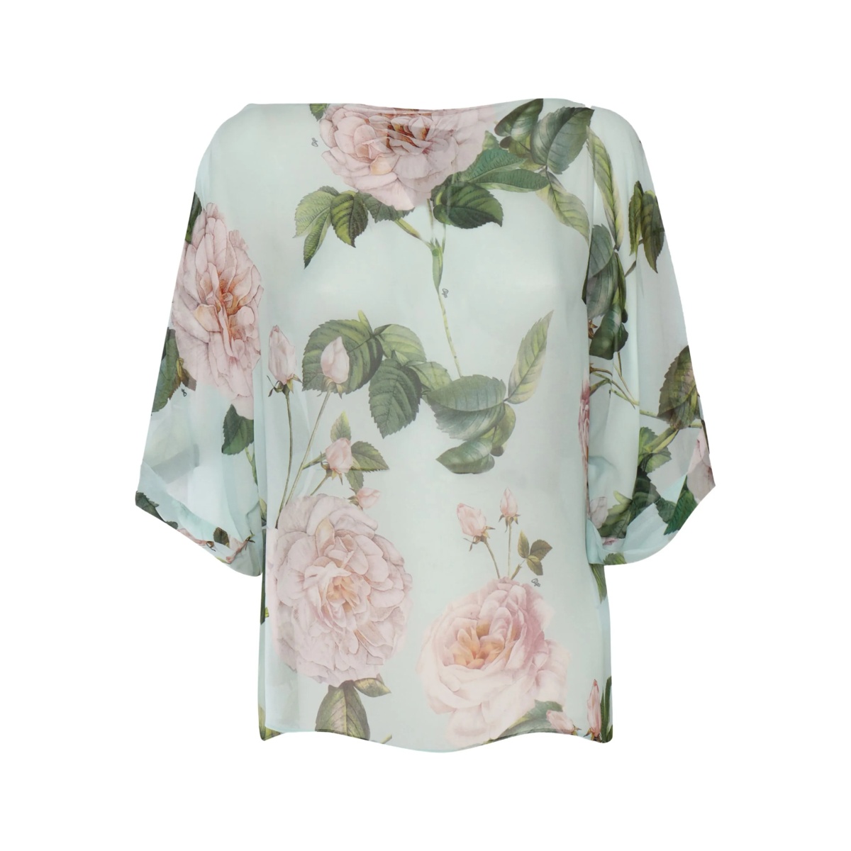 rose-print batwing-sleeved top