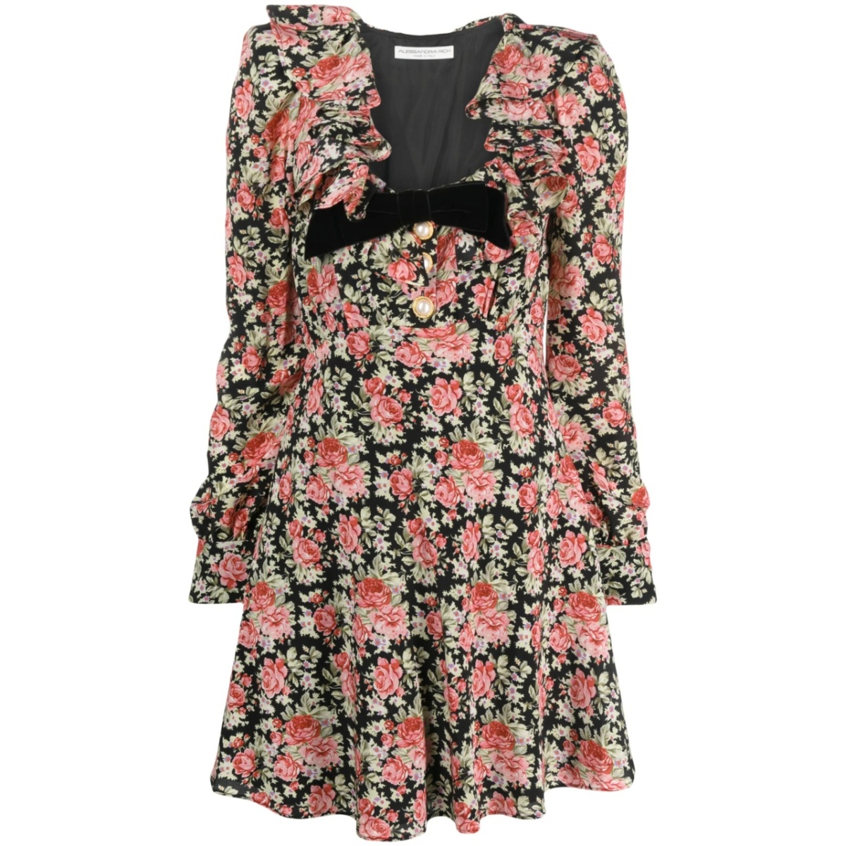 rose-print silk minidress