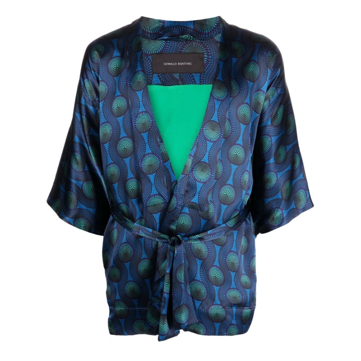 short geometric-print tie-waist jacket
