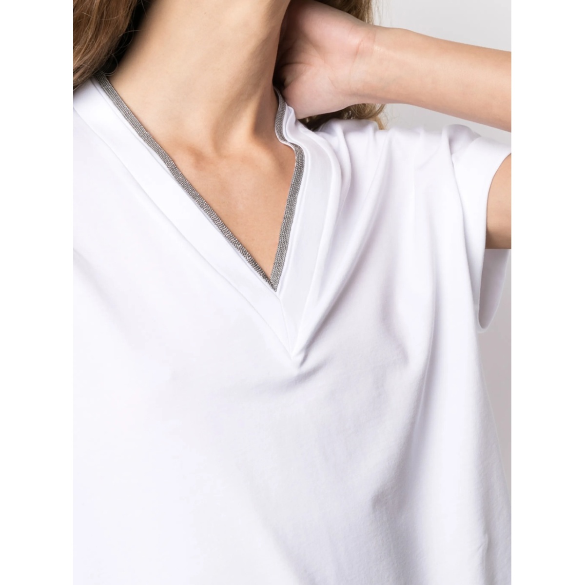 silvery trim V-neck T-shirt - Img 5