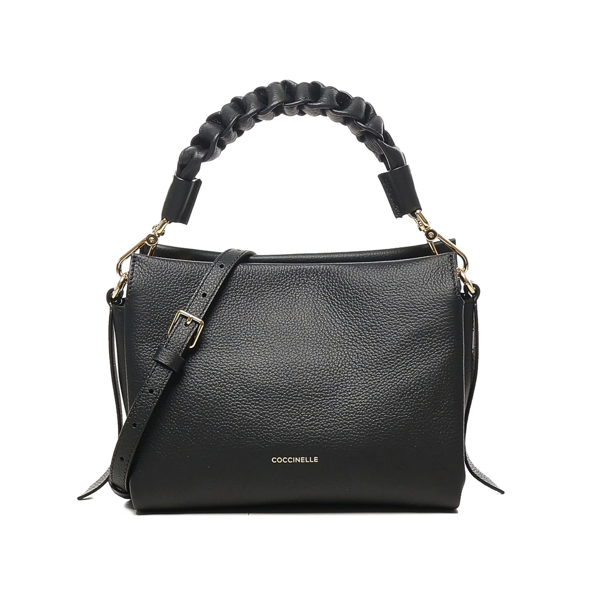 small braided-handle leather shoulder bag