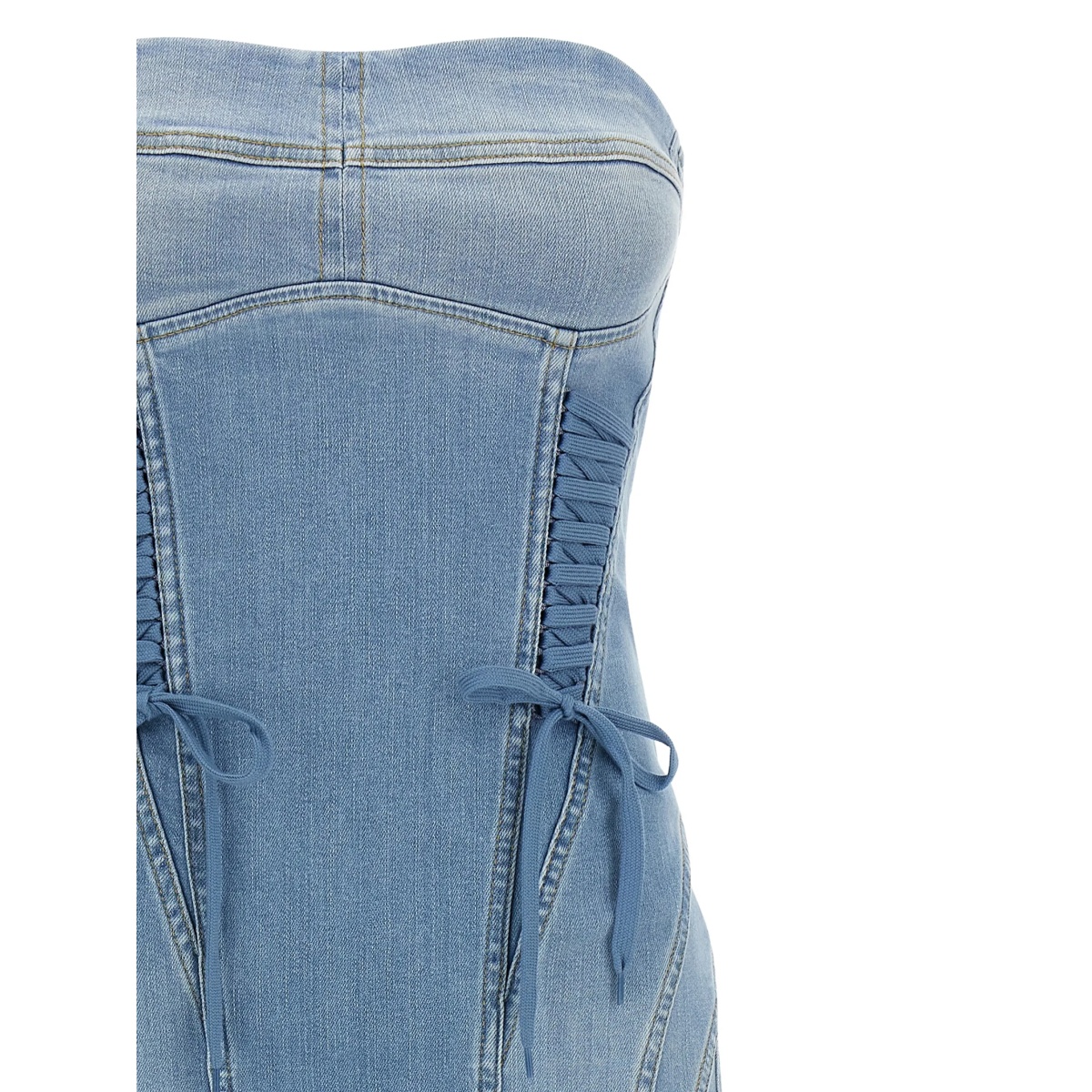 stonewashed bustier denim midi fitted dress - Img 3