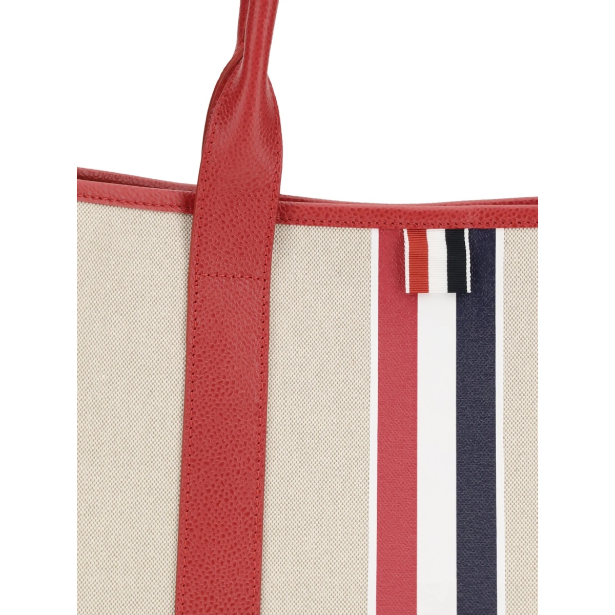 striped leather handles tote - Img 3