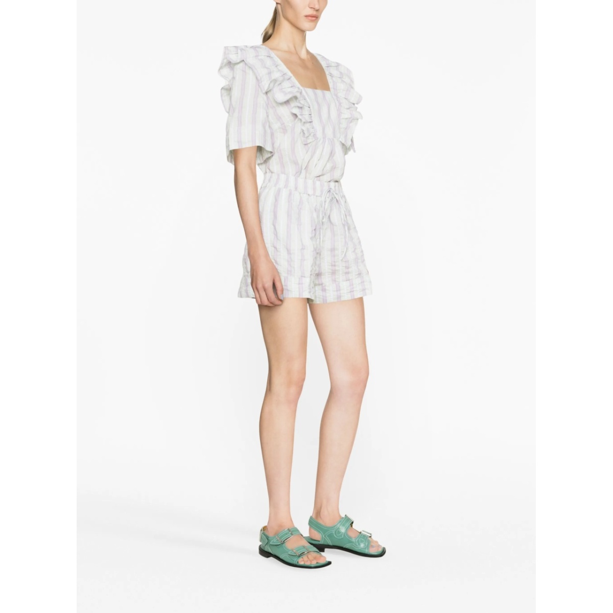 striped seersucker ruffle blouse - Img 4