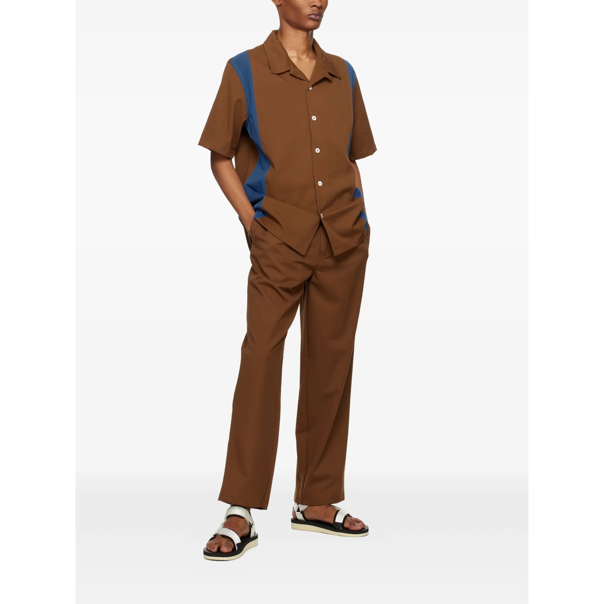 textured stretch-cotton trousers - Img 2