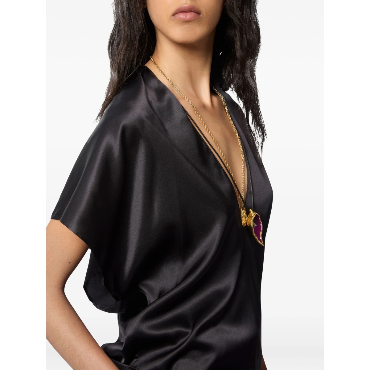 V-neck satin-silk top - Img 4
