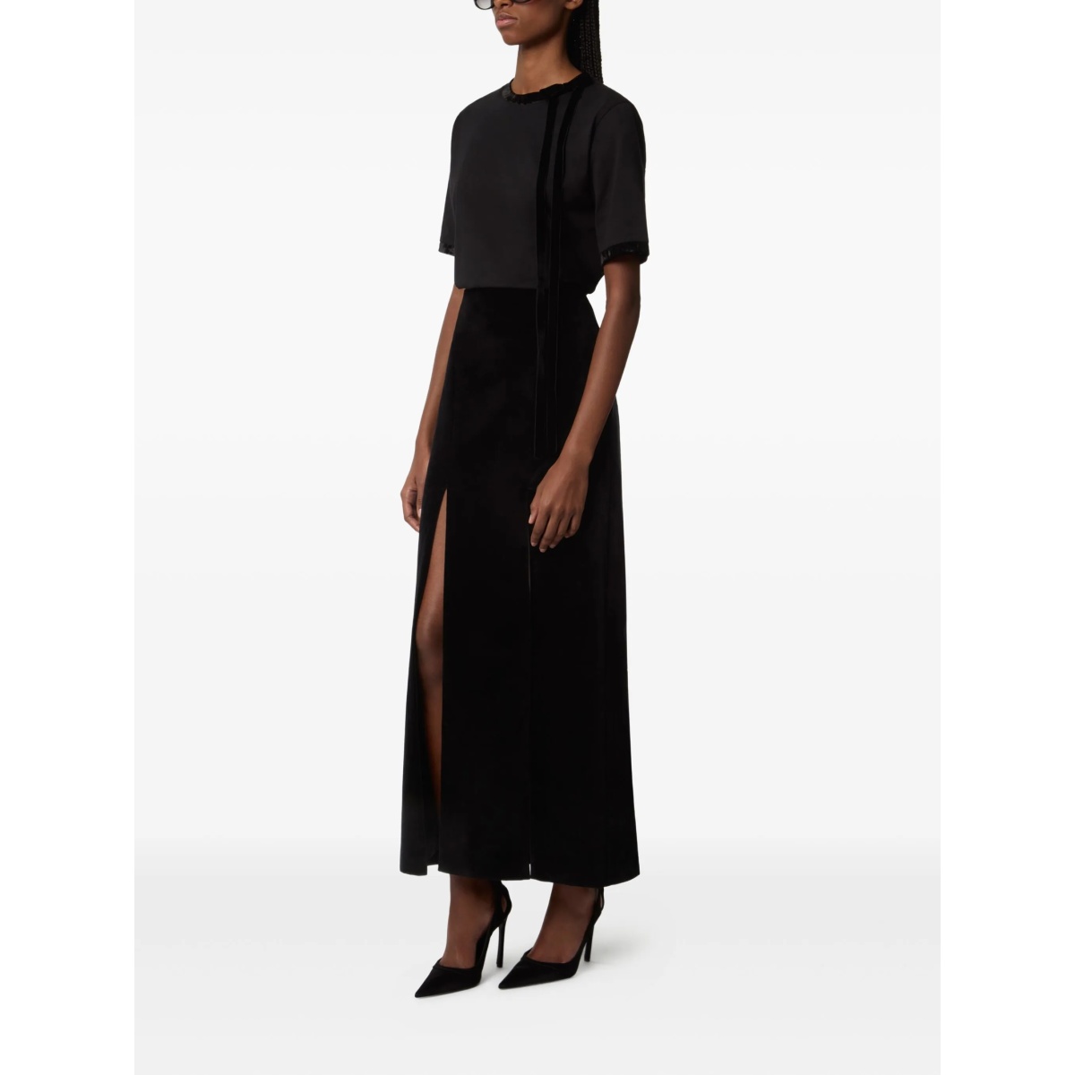 velvet-trimmed short-sleeves top - Img 3