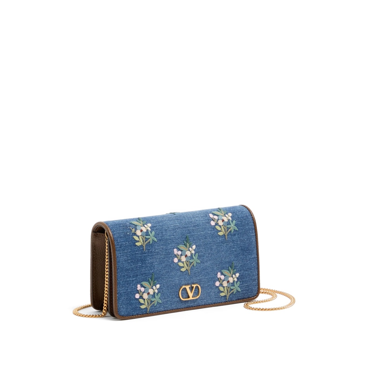 Vlogo Signature mini shoulder bag in denim with floral embroidery - Img 3