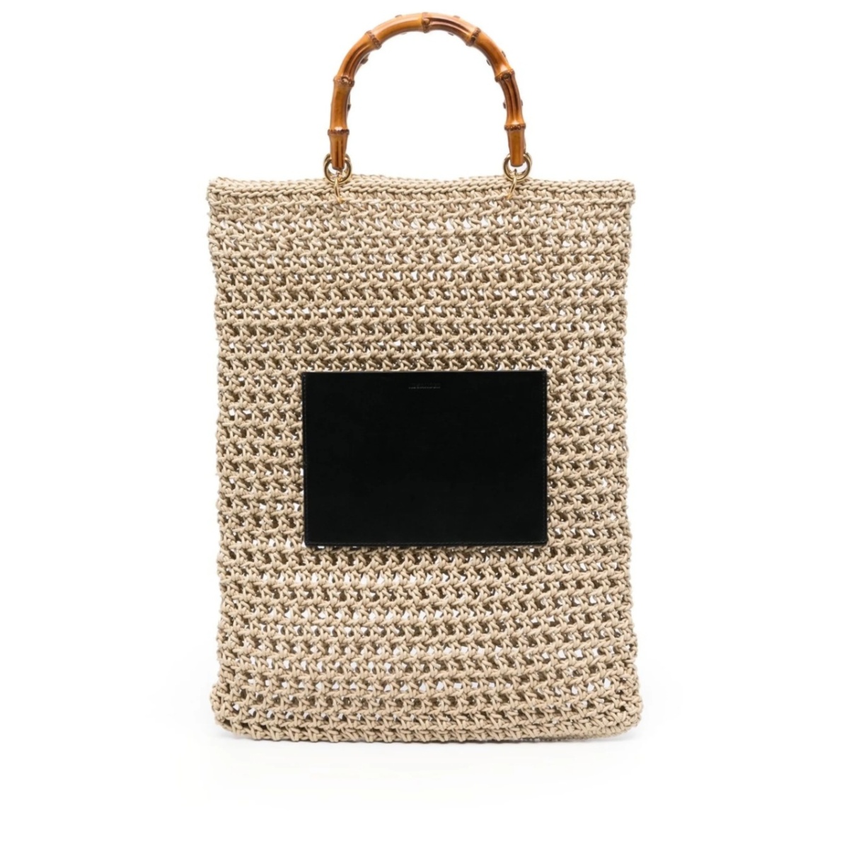 woven bamboo-handle tote bag