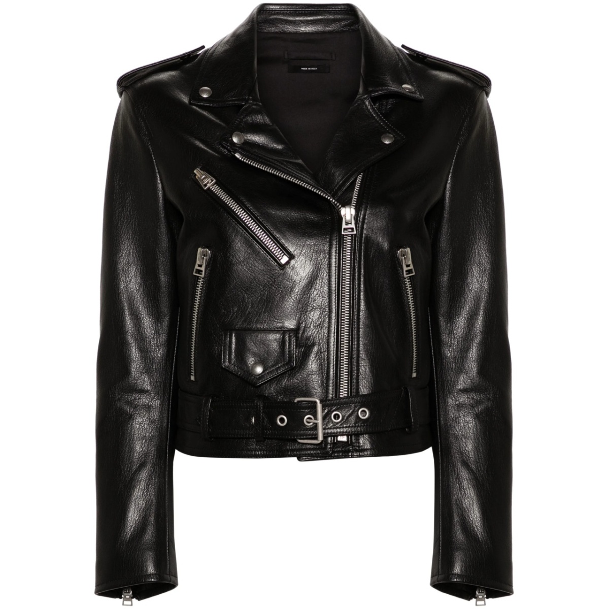 zip-up leather biker jacket