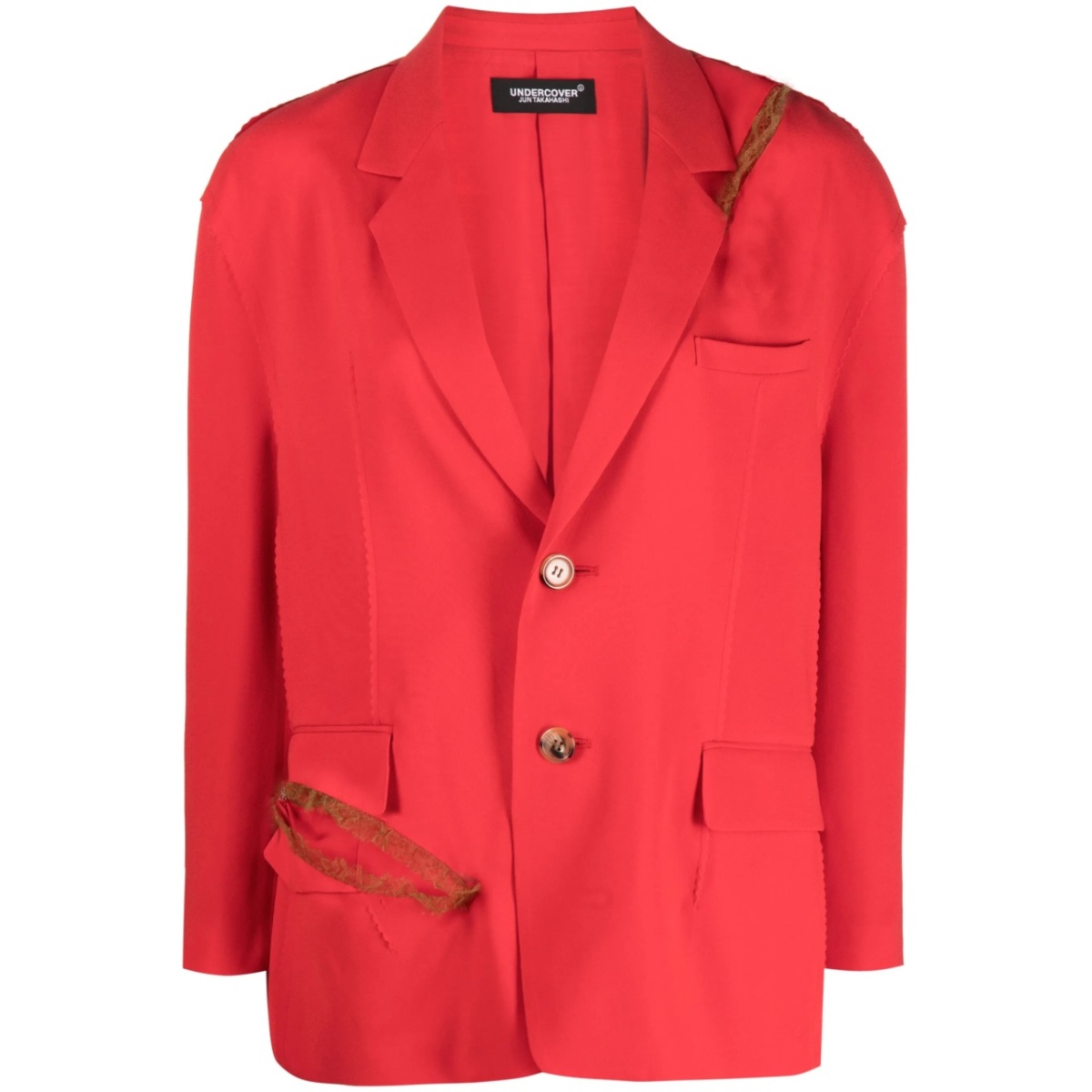 boxy distressed tulle-trim blazer