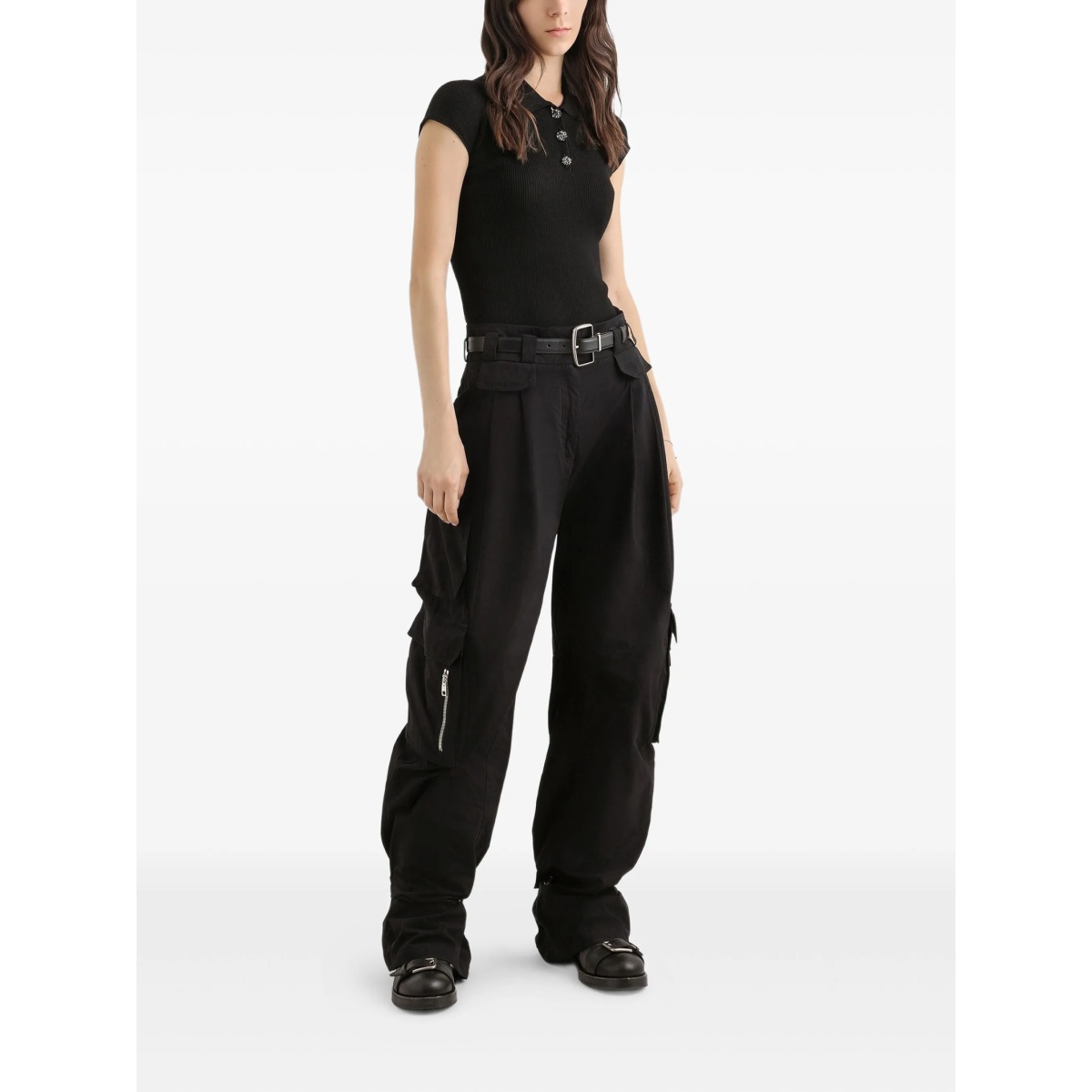buttoned short-sleeve polo top - Img 2