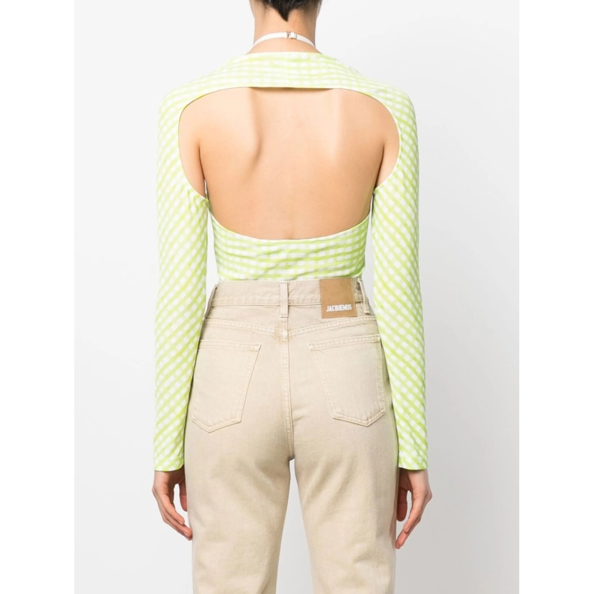 check-print cut-out bodysuit - Img 4