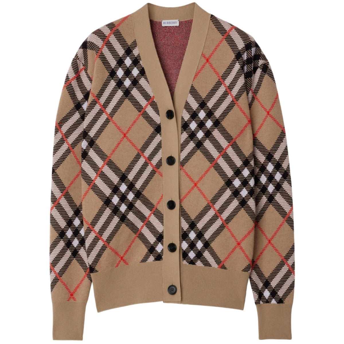 check wool-blend cardigan