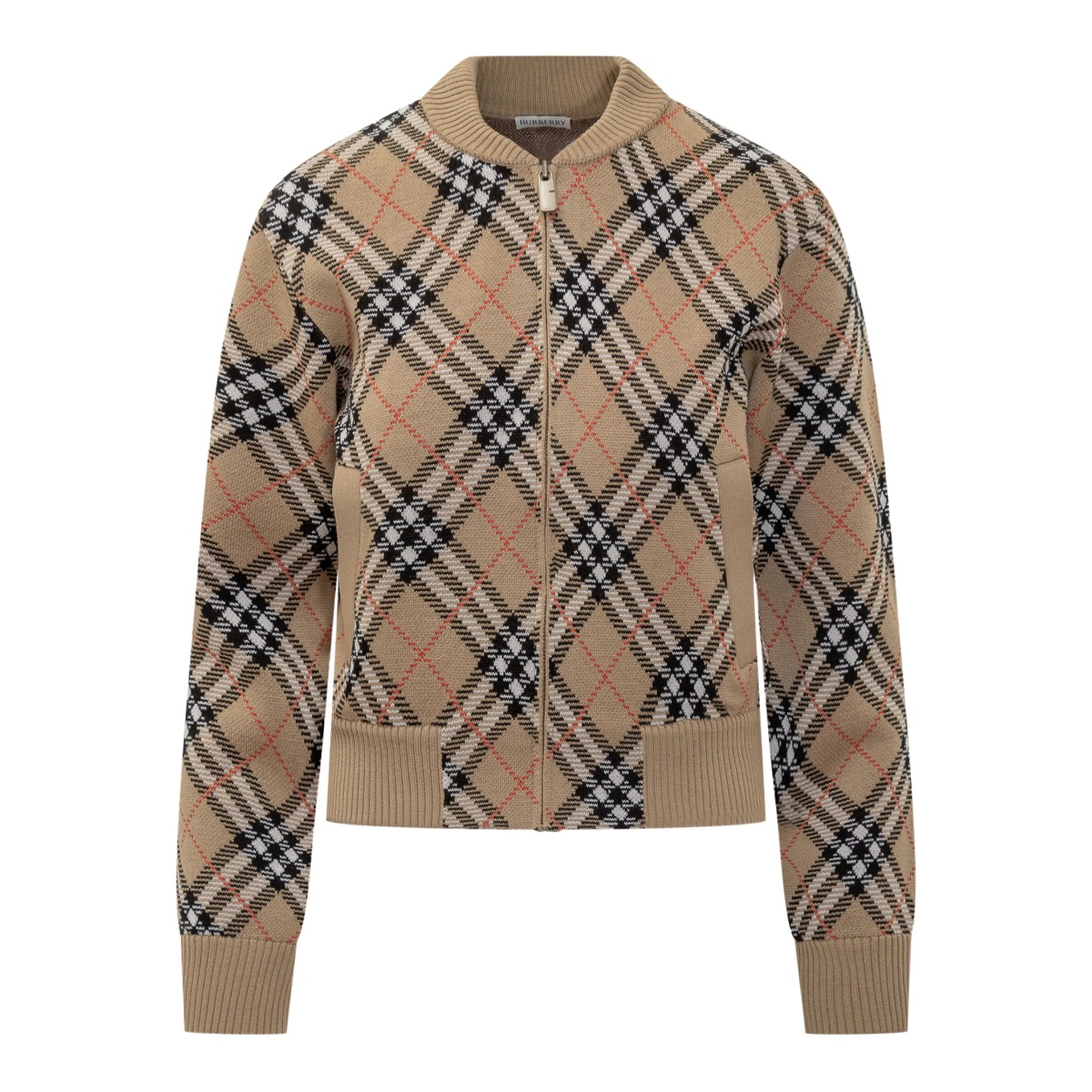 checked zip-up cardigan