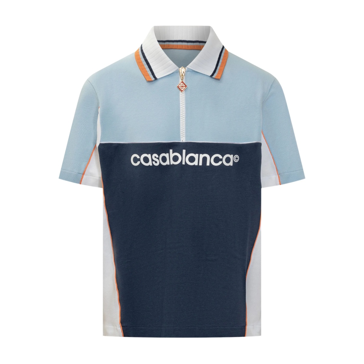 colour-block zip-neck polo shirt