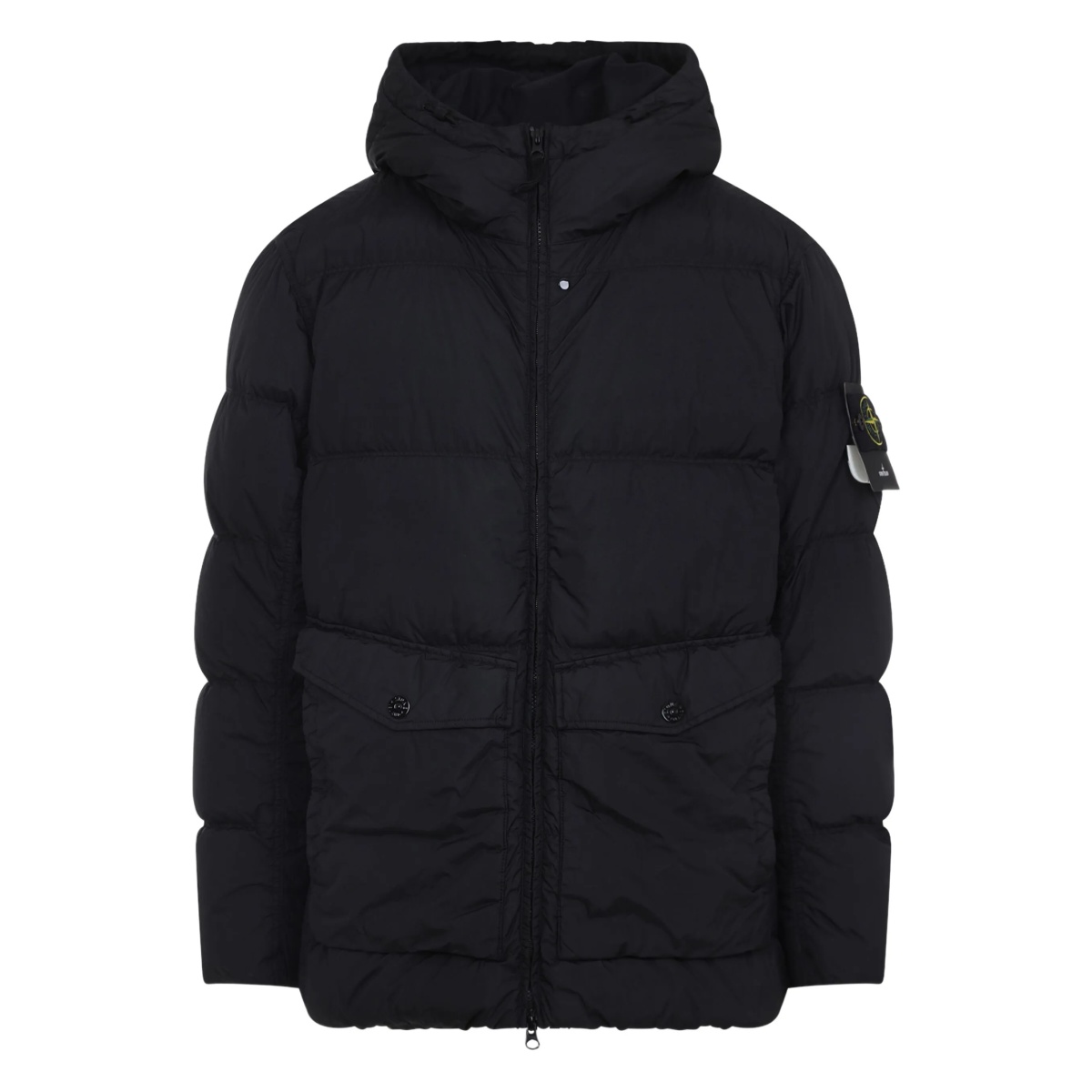 compass-appliqué padded jacket