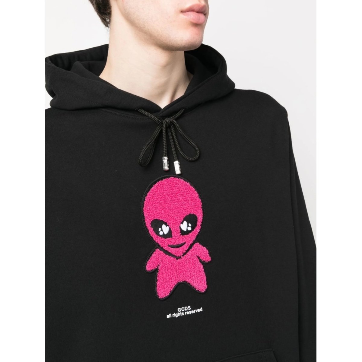 cotton alien-patch drawstring hoodie - Img 5