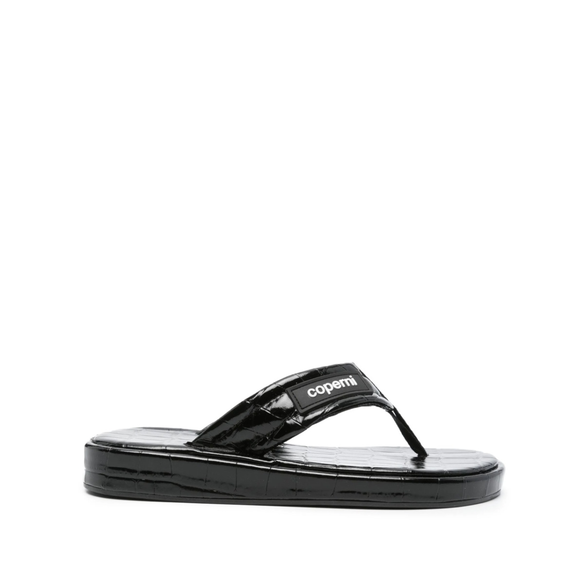 crocodile-embossed leather flip flops