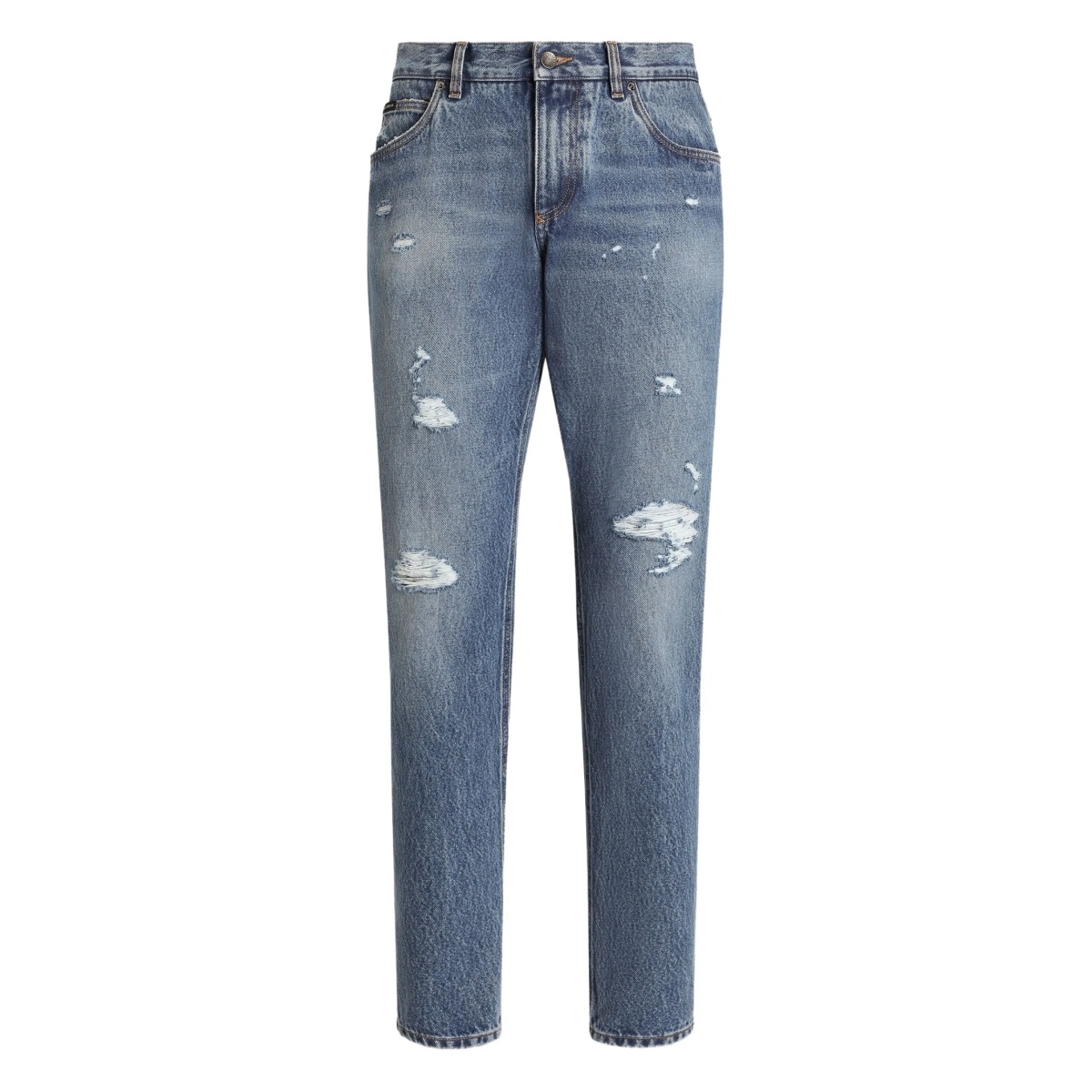 distressed logo-plaque jeans