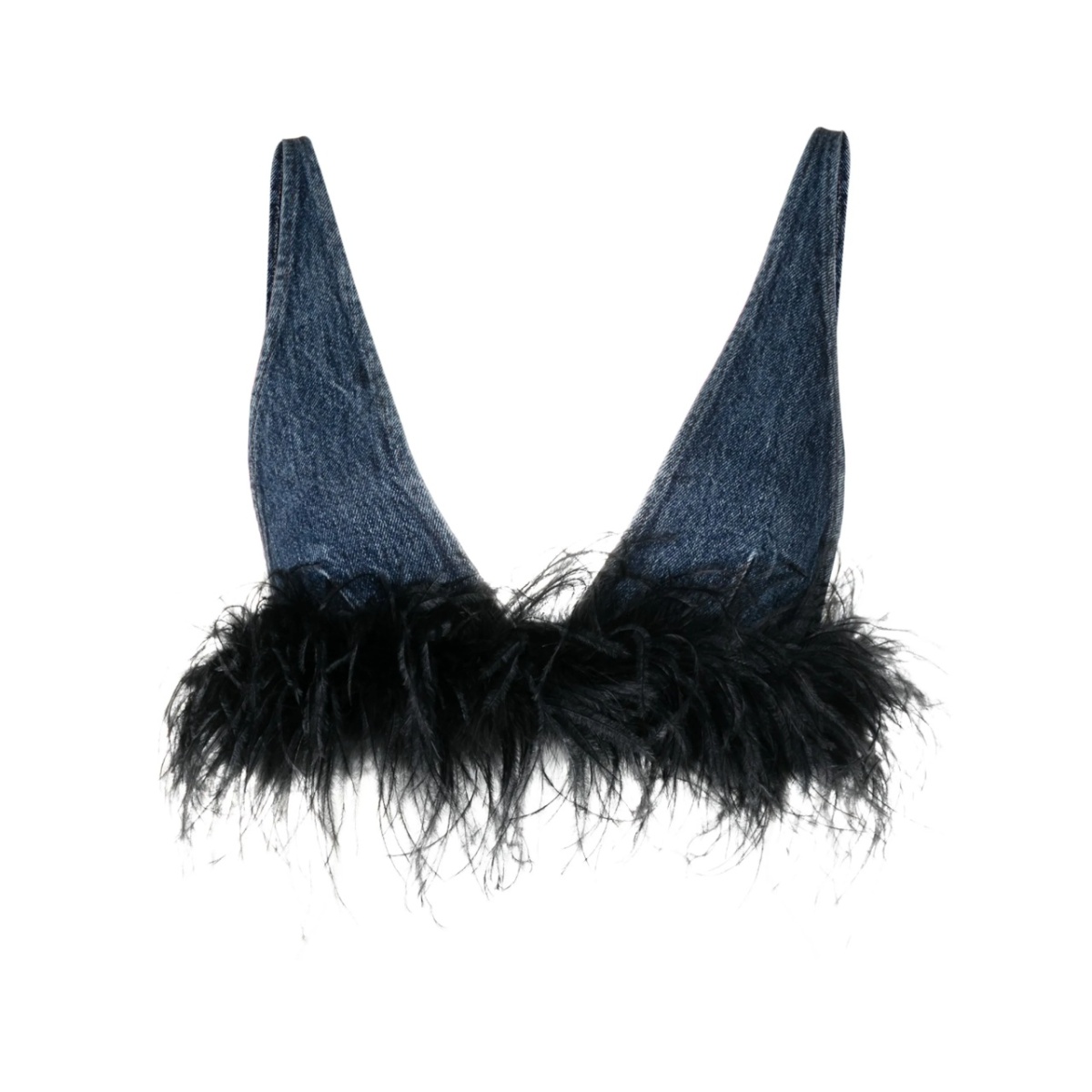 feather-trim denim top