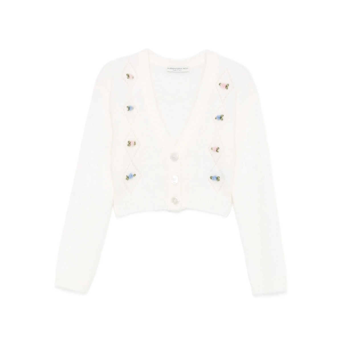 floral-embroidered button cardigan