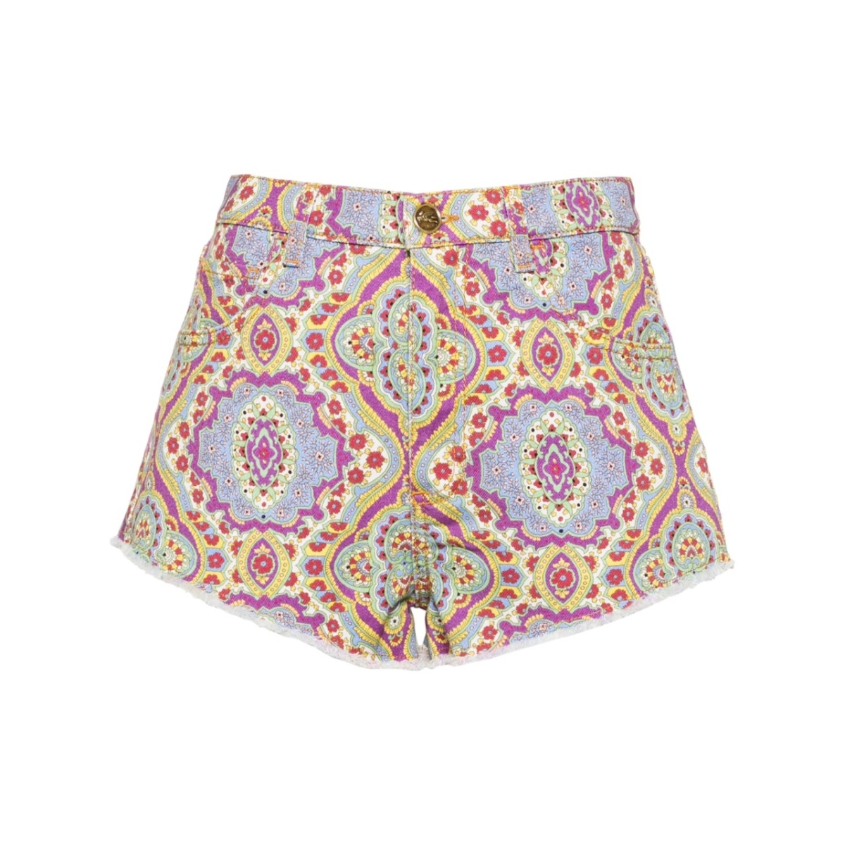 floral-print denim shorts