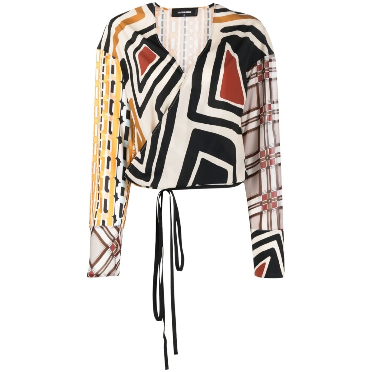 geometric-print wrap-front blouse