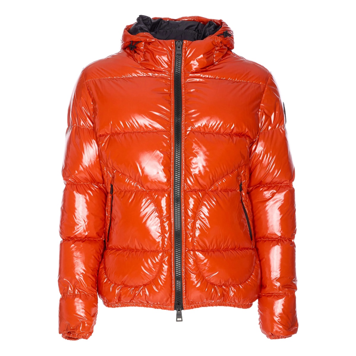glossy hooded puffer jacket