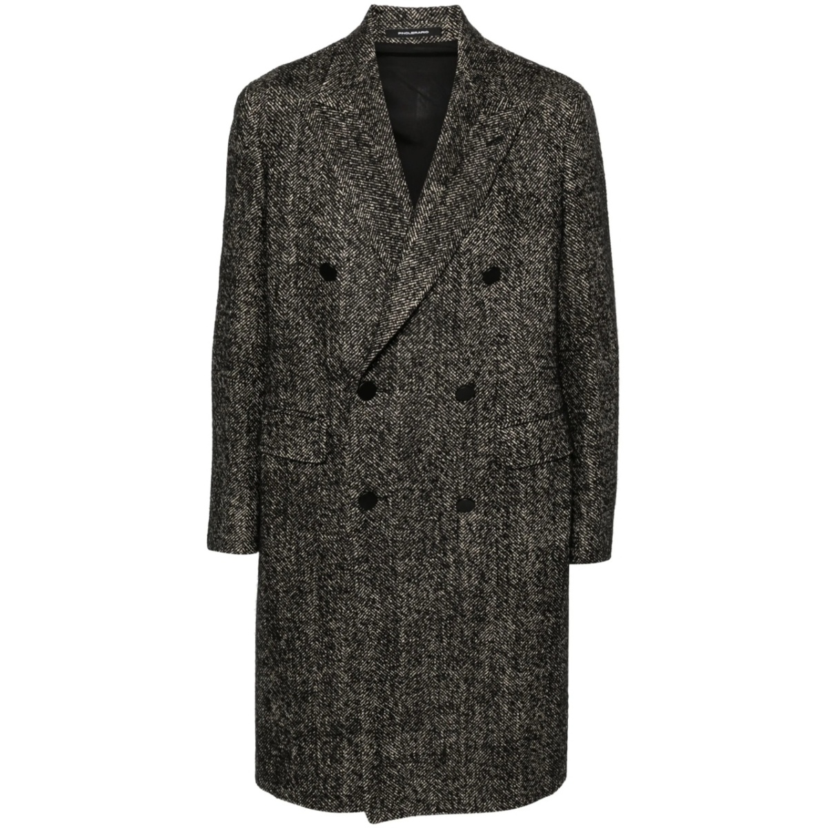 herringbone double-breasted coat