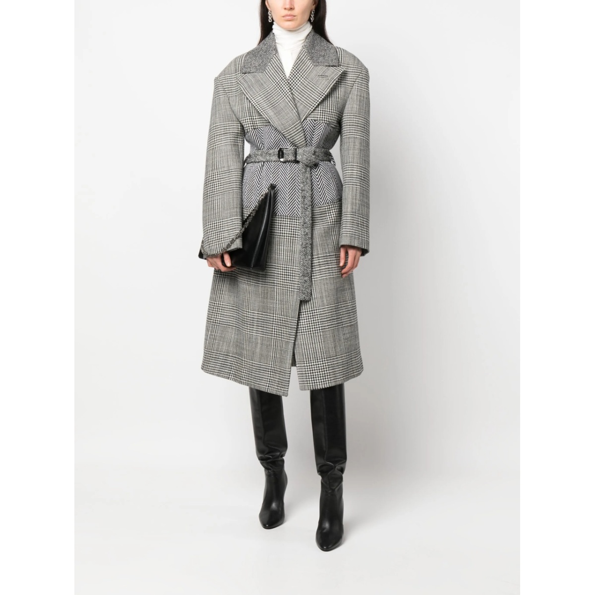 houndstooth-pattern belted coat - Img 2