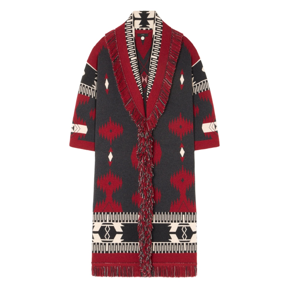 Icon jacquard fringed coat