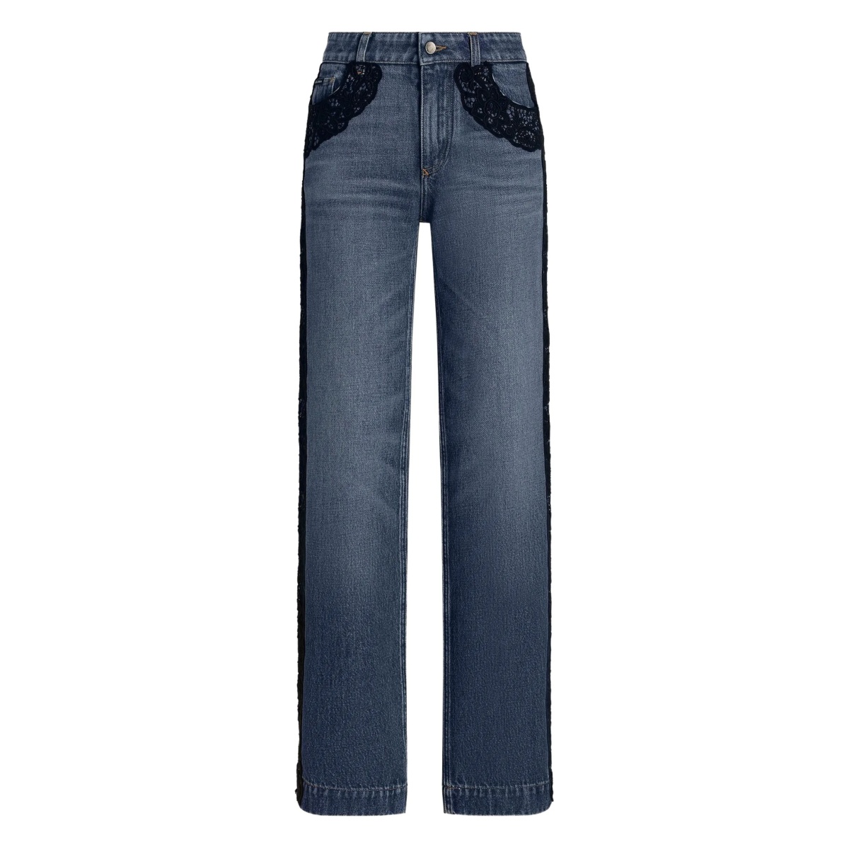 lace-embroidered jeans